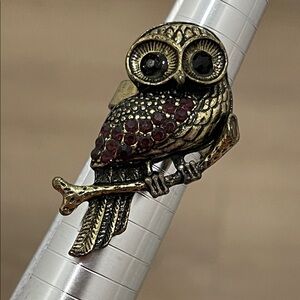 Owl Rhinestone Costume Jewelry Adjustable Ring